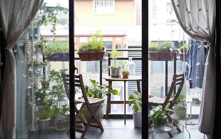 Cơi nới góc ban công nho nhỏ với nhiều cây xanh cho căn hộ chung cư