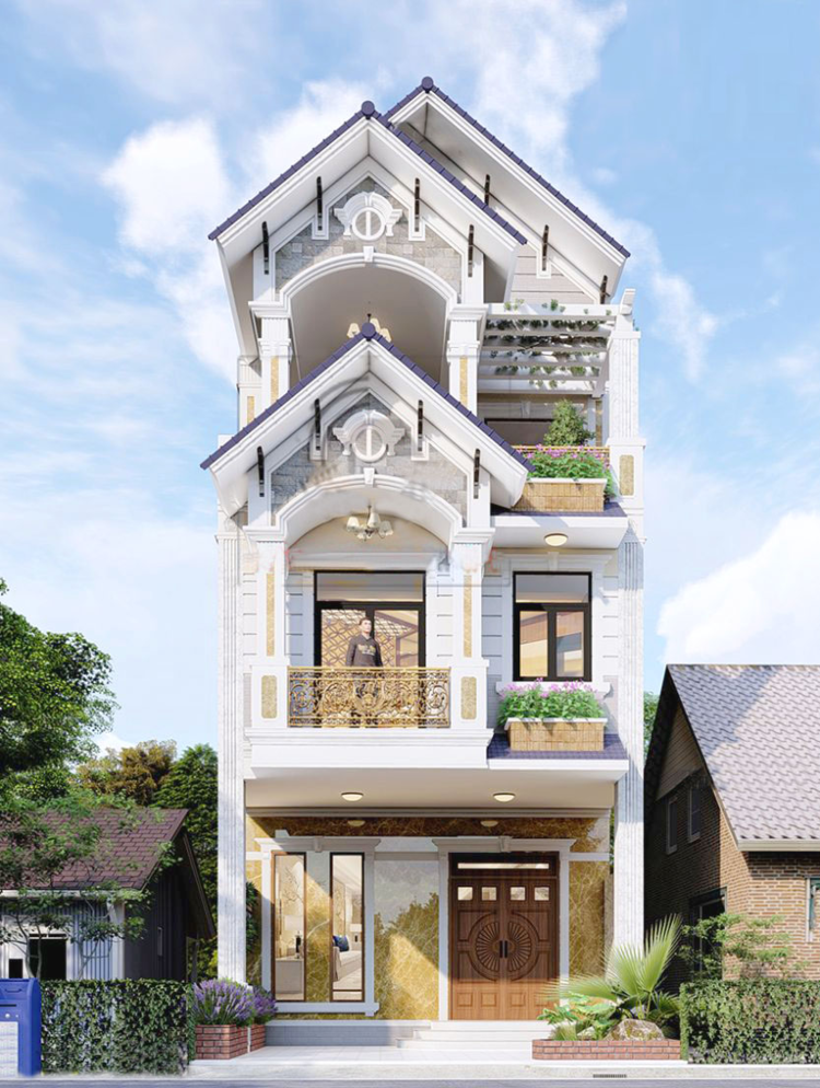 Mẫu nhà ống 3 tầng mái Thái đẹp, sang trọng